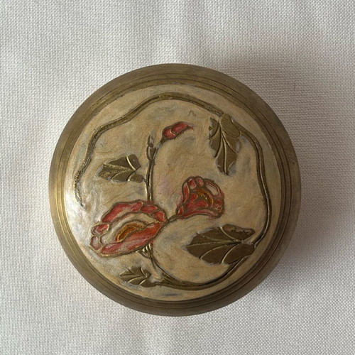 Vintage brass trinket box used, Art Nouveau style, made in India