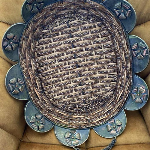 Fruit basket new, rattan and metal, 38/48 cm with handles