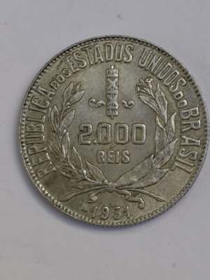 Silver coin 2000 Reis 1931 Brazil like new