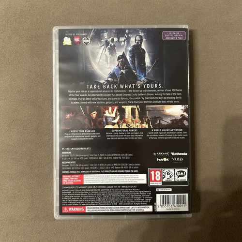 Dishonored 2 PC game used, missing codes