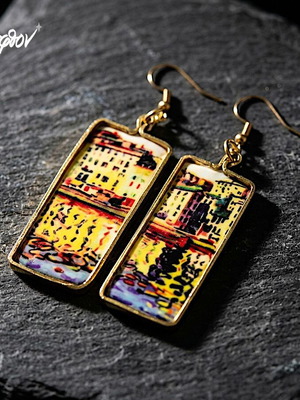 Earrings "Les Quais du Port de Bastia" new, handmade, multicolor, gold-tone