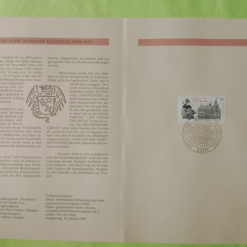 German stamps 1995 first day cover mint condition, block of four