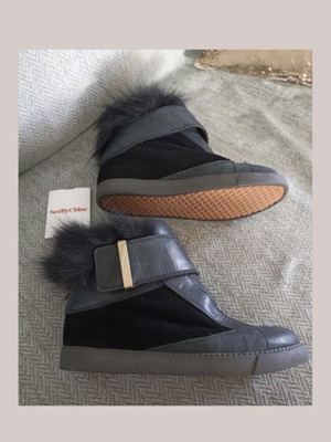 See by Chloé leather boots used, size 38, black with fur