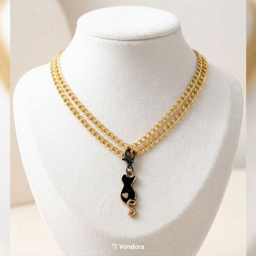 Gold chain with black cat pendant, new