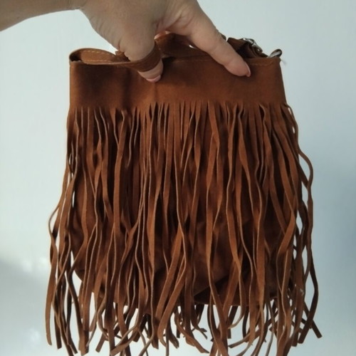 Brown suede leather crossbody bag with fringes