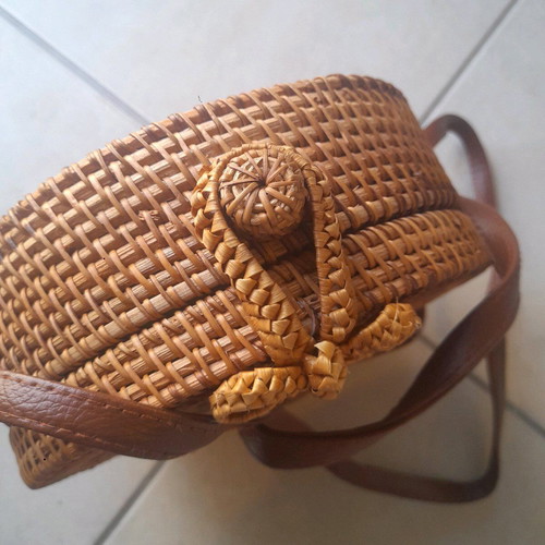 Summer straw shoulder bag new, beige brown