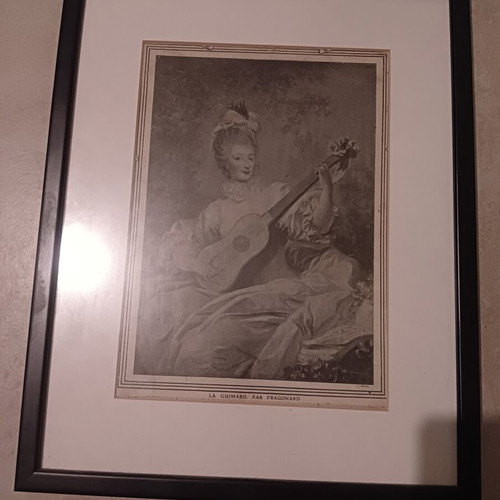 Vintage La Guimard Art Print by Fragonard with Modern Black Frame and Mat