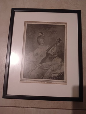 Vintage Κάδρο La Guimard του Fragonard με μοντέρνα μαύρη κορνίζα και πασπαρτού