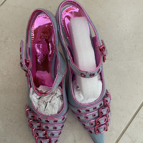 Generation Kiss Denim Point Toe Heels, Size 38, Blue Pink