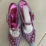 Generation Kiss Denim Point Toe Heels, Size 38, Blue Pink