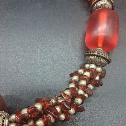 Vintage Ethnic Statement Necklace with Natural Carnelian Agate, used