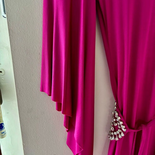 Fuchsia evening dress Mischalis like new, midi with crystals
