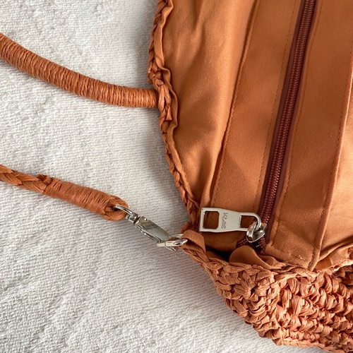 Kbas round straw bag like new with strap and zipper