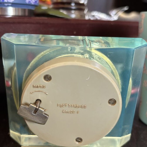 Molnija vintage Soviet table clock used, mechanical winding