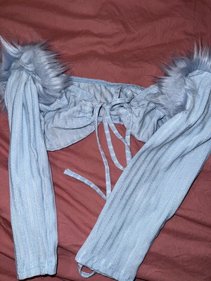 Shein turquoise bustier top like new with fur on sleeves and laces