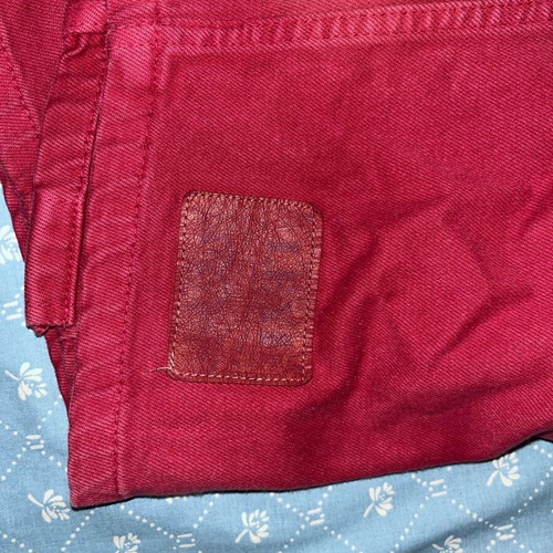 Red denim vest new, size L