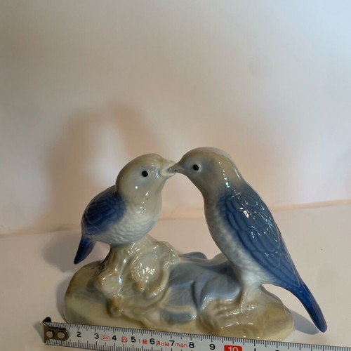 Porcelain figure two blue love birds like new, romantic decoration
