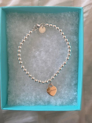 Tiffany & Co Heart Tag Bead Bracelet new, sterling silver and rose gold, 4 mm