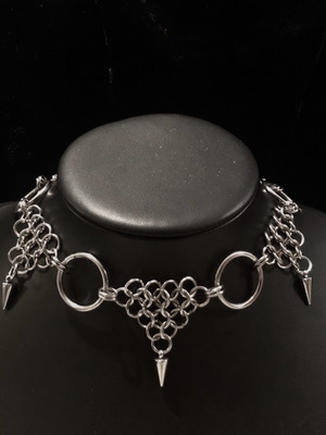 Chainmail necklace handmade with spikes silver stainless steel new