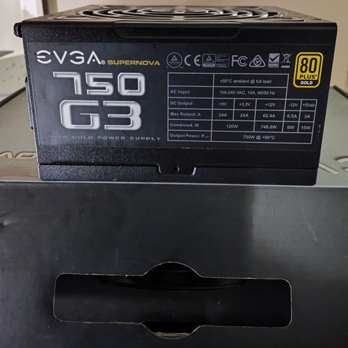 EVGA SuperNOVA 750 G3 750W power supply used, 80 Plus Gold, fully modular