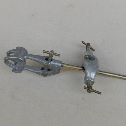 Metal rod with three clamps like new, chemistry lab tool