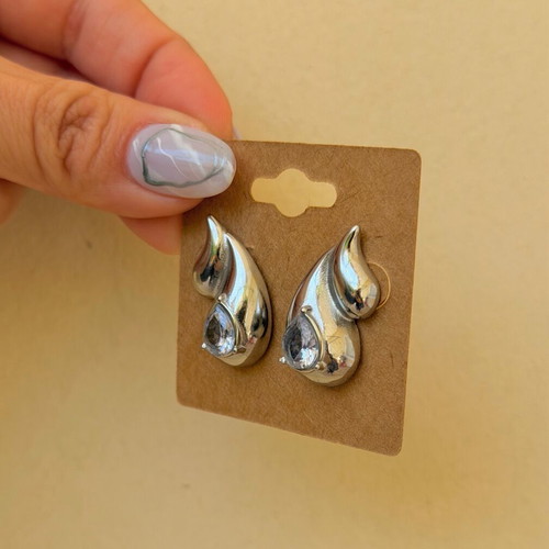 Ataalina earrings new silver with zircon stainless steel hypoallergenic