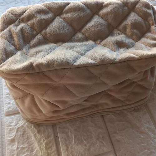 Toiletry bag new, beige synthetic velvet fabric