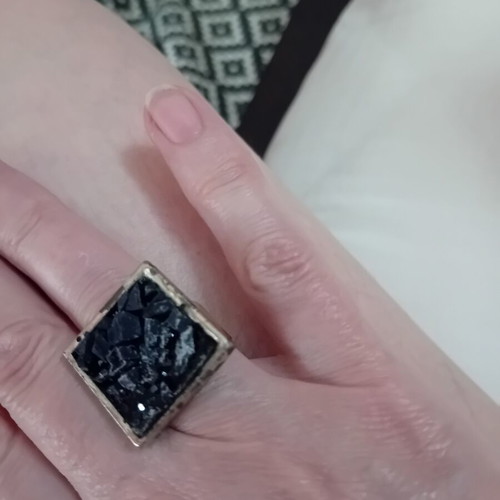 Zara ring silver with black 3D adjustable, like new