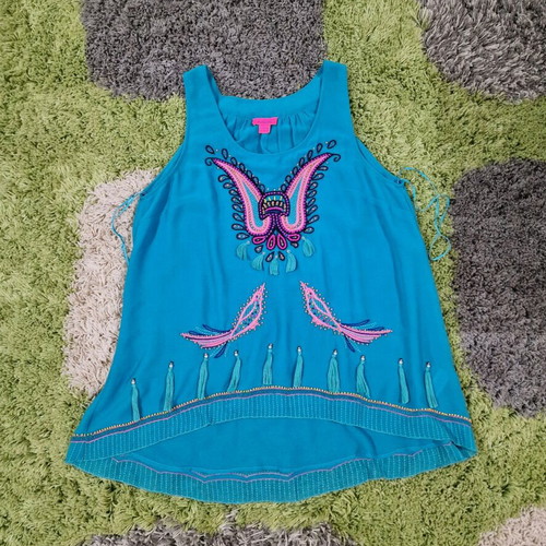 Monsoon women's turquoise embroidered tunic top with rhinestones, like new, size L