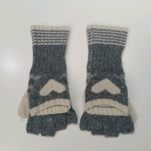 Knitted gloves convertible to mittens grey-beige like new
