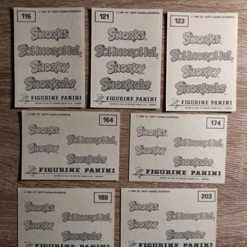 Panini Snorky 1985 stickers used, set of 7 pieces
