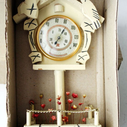 Vintage 70's Wooden Thermometer new from Taiwan