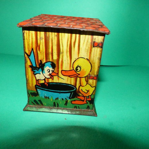 Fino tin money box used, missing bottom lid