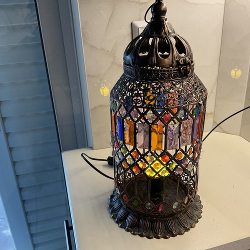 Inart handmade lantern lamp, 45 cm, metal with colorful glass