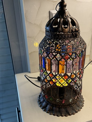 Inart handmade lantern lamp, 45 cm, metal with colorful glass