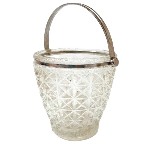 Vintage glass ice bucket like new with metal handle