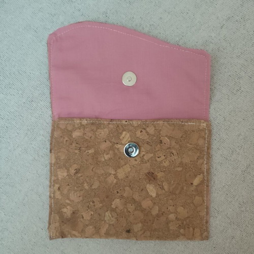 Handmade cork wallet with pink lining, like new