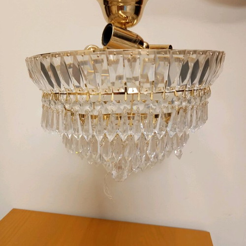 Crystal gold ceiling light fixture with 3 E14 bulb sockets