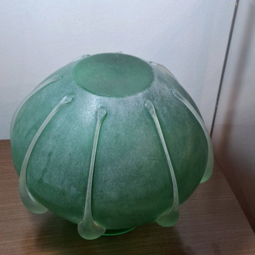 Art vase used, heavy, sand-blasted with appliqued detail