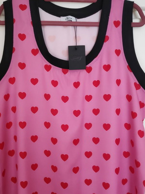 Cherry Muse pink maxi dress with red hearts, one size