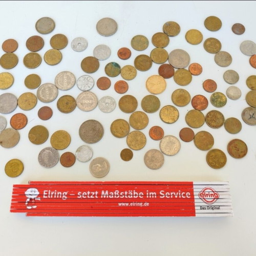 Collection of old coins used, Greek, Canadian, Italian, Arabic, 60s-80s