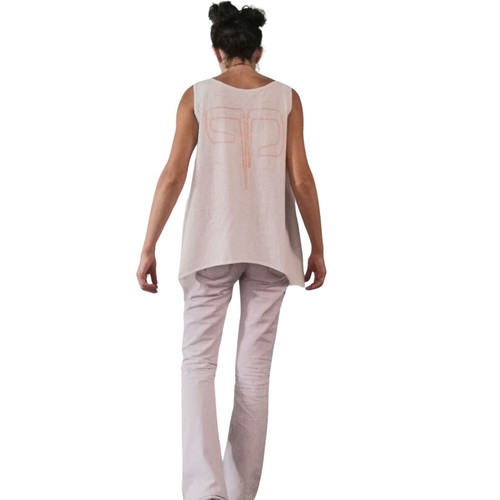 Panos Apergis Summer Cotton T-shirt Like New, Medium, White and Orange