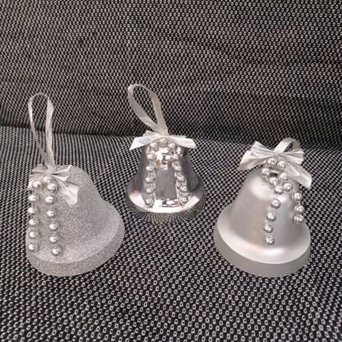 Silver Christmas ornaments like new, set with balls, bells and apples
