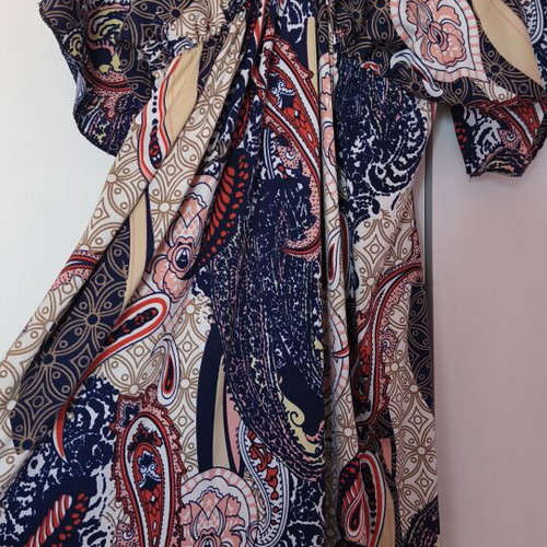Envy women's maxi dress like new, colorful, short sleeve, elastic under bust