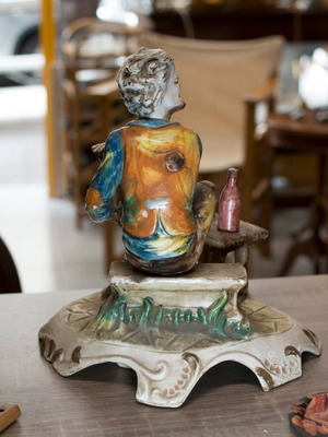 Vintage Capodimonte Sailor at Tavern clay statue used, 29cm height