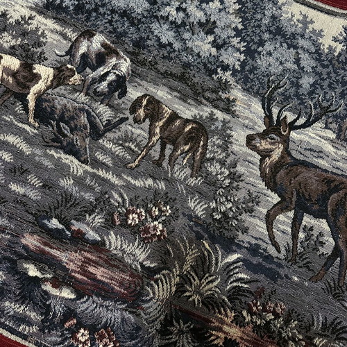 Handmade wall tapestry with deer and dogs