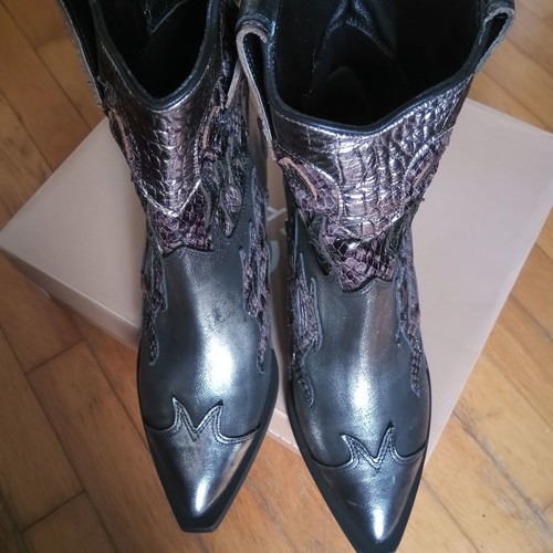 Migato Western Boots 38 New Leather Black and Silver