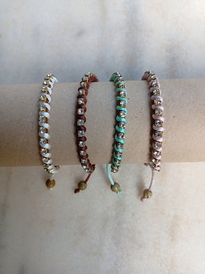Handmade bracelets with rhinestones multicolor like new, set of four