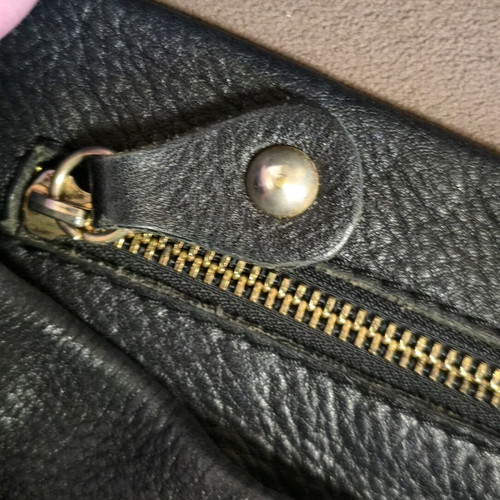 Jimmy Choo shoulder bag used, large black leather tote with gold accents
