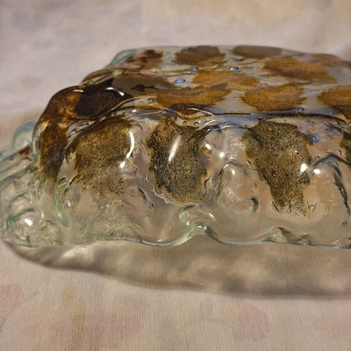 Murano Handcrafted Glass Platter with Earthy Leaf Design like new
